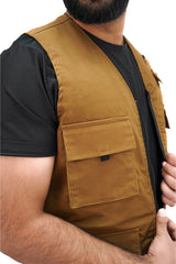 Camel Brown Cotton sleeveless Sidhu Jacket