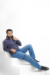 Mid-Wash Loose Fit Cargo Denim