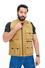 Men's Khaki Cotton sleeveless Sidhu Jacket