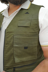Olive Green Cotton sleeveless Sidhu Jacket