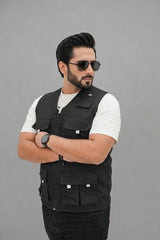 Black Cotton sleeveless Sidhu Jacket