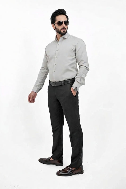 Grey Textured Formal Cotton Shirt