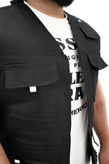 Black Cotton sleeveless Sidhu Jacket