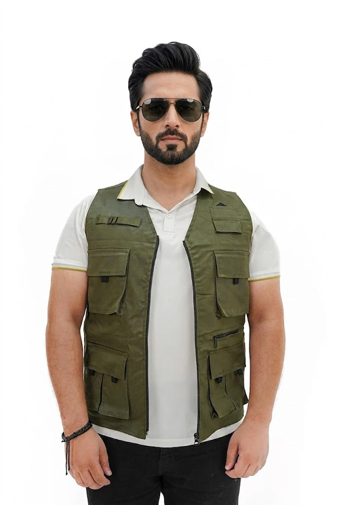Olive Green Cotton sleeveless Sidhu Jacket