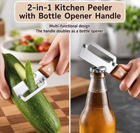 Premium Vegetable Peeler with Wooden Handle and Bottle Opener