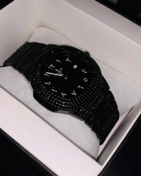 Patek Black Arabic Watch — Full Diamond Body | Ultimate Statement Piece