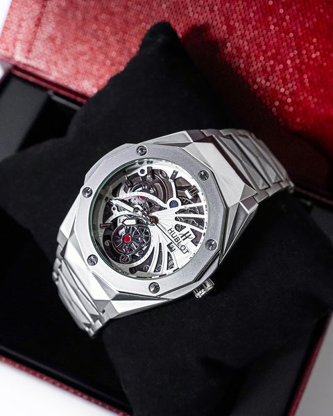 Hubolt Silver Mechanical Dial Watch — Precision Built | 1-Year Warranty
