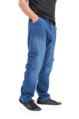 Mid-Wash Cargo Denim Jeans