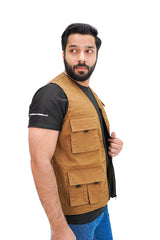 Camel Brown Cotton sleeveless Sidhu Jacket