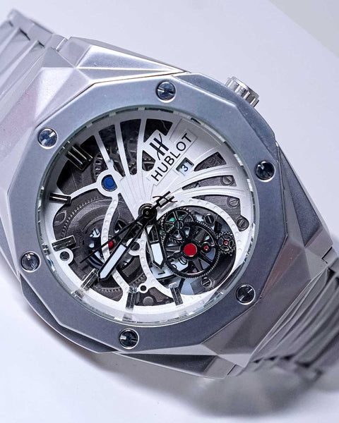 Hubolt Silver Mechanical Dial Watch — Precision Built | 1-Year Warranty