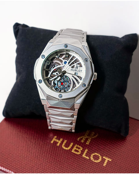 Hubolt Silver Mechanical Dial Watch — Precision Built | 1-Year Warranty