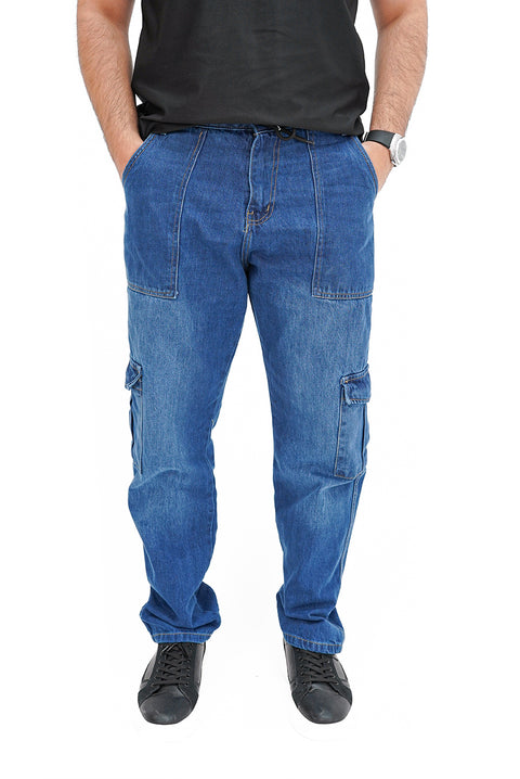 Mid-Wash Cargo Denim Jeans