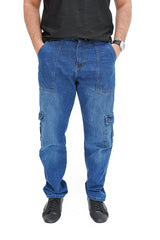 Mid-Wash Cargo Denim Jeans