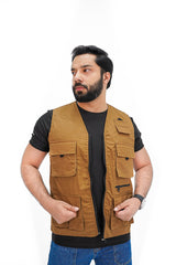 Camel Brown Cotton sleeveless Sidhu Jacket