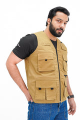 Men's Khaki Cotton sleeveless Sidhu Jacket