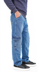 Mid Blue Loose Cargo Denim