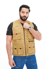Men's Khaki Cotton sleeveless Sidhu Jacket