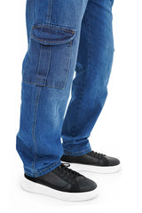 Mid-Wash Cargo Denim Jeans