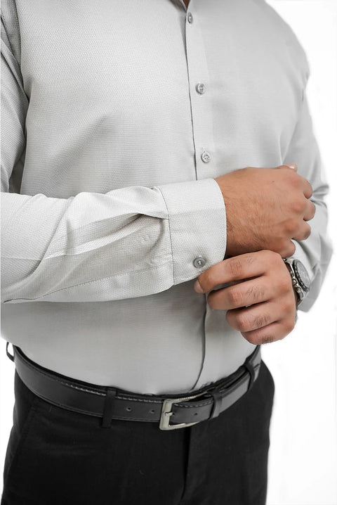 Grey Textured Formal Cotton Shirt