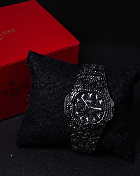 Patek Black Arabic Watch — Full Diamond Body | Ultimate Statement Piece