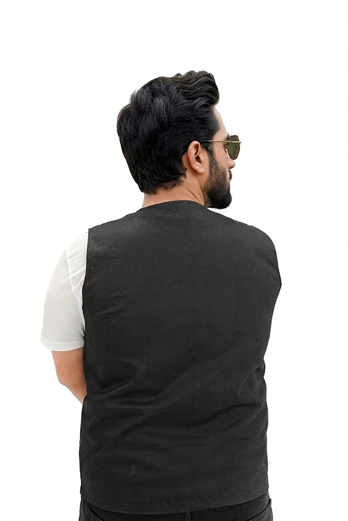 Black Cotton sleeveless Sidhu Jacket