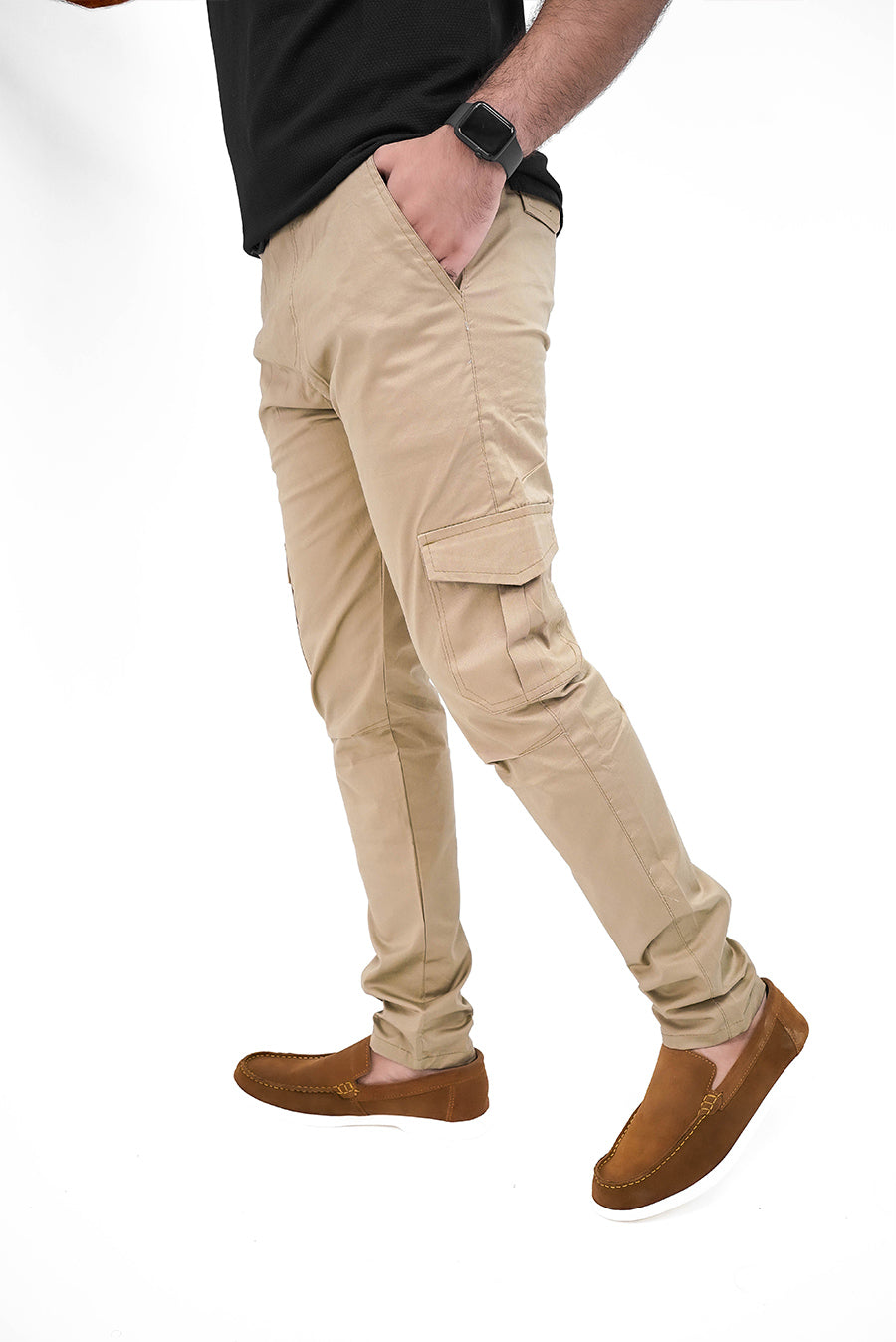 Skin Brown Cargo Trousers - Straight Fit