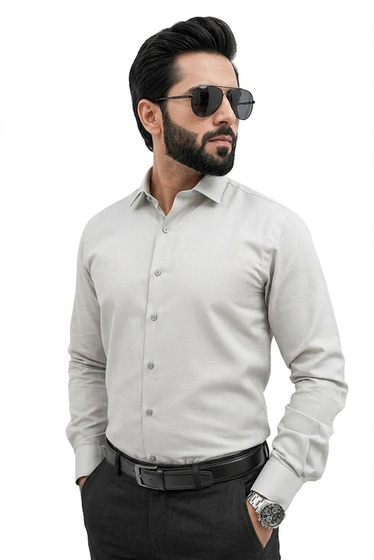 Grey Textured Formal Cotton Shirt
