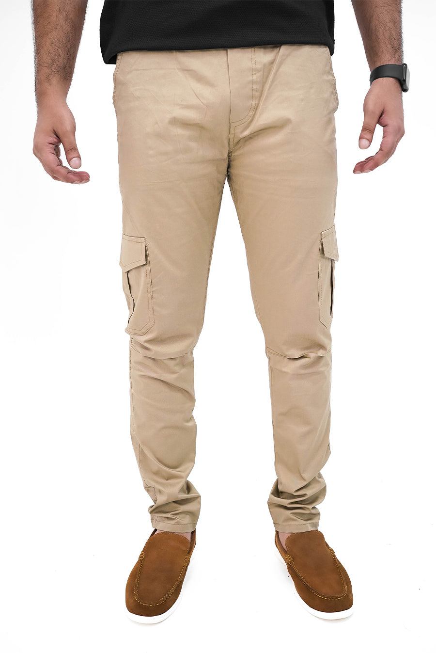 Skin Brown Cargo Trousers - Straight Fit