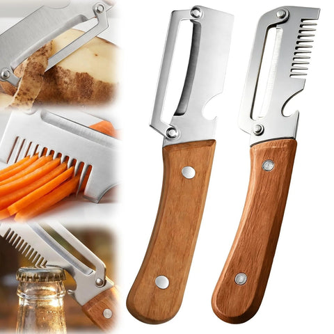 Premium Vegetable Peeler with Wooden Handle and Bottle Opener