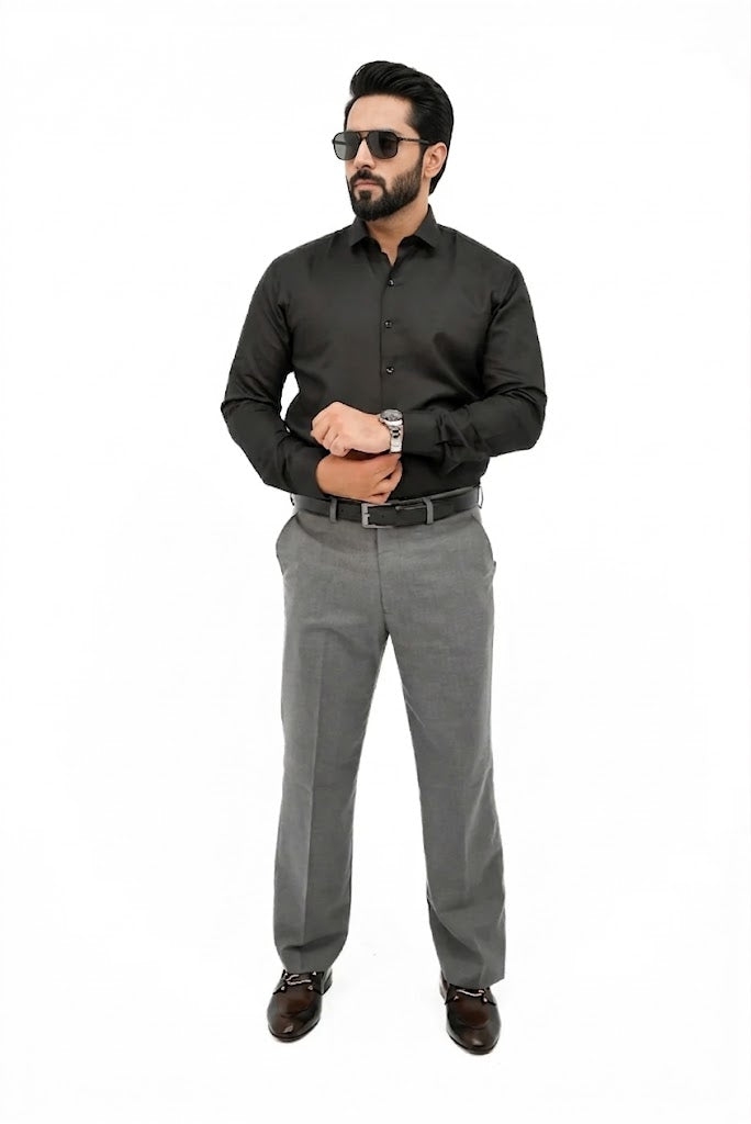Black Textured Formal Cotton Shirt