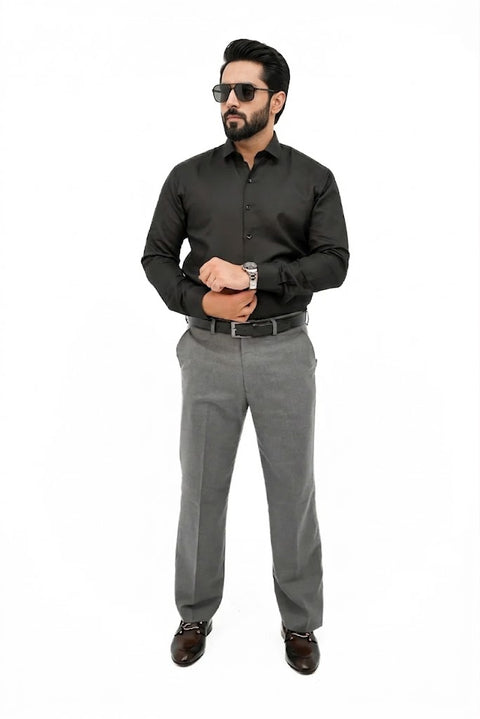 Black Textured Formal Cotton Shirt