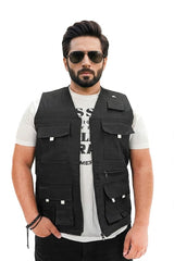 Black Cotton sleeveless Sidhu Jacket