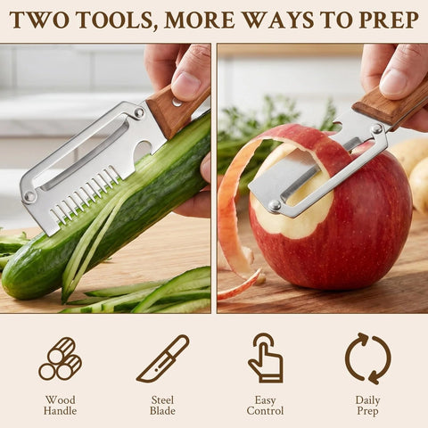 Premium Vegetable Peeler with Wooden Handle and Bottle Opener