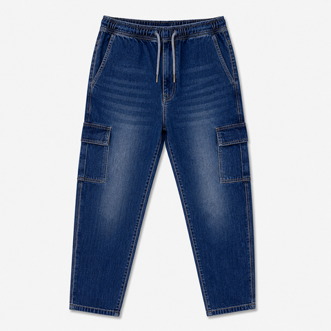 6-Pocket Cargo Denim Joggers — Deep Indigo Blue