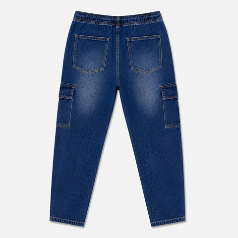 6-Pocket Cargo Denim Joggers — Deep Indigo Blue