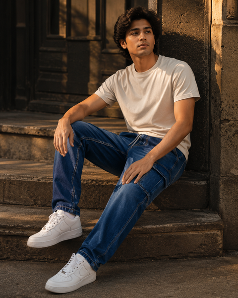 6-Pocket Cargo Denim Joggers — Deep Indigo Blue