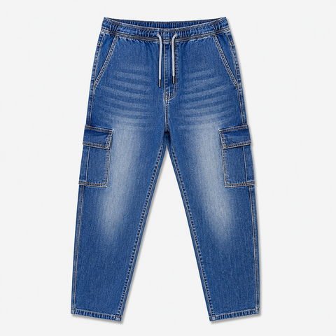 6-Pocket Cargo Denim Joggers — Classic Medium Blue