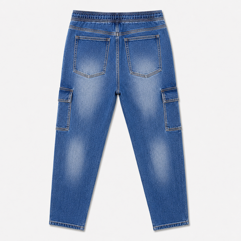 6-Pocket Cargo Denim Joggers — Classic Medium Blue