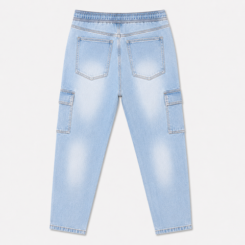 6-Pocket Cargo Denim Joggers — Light Blue Wash