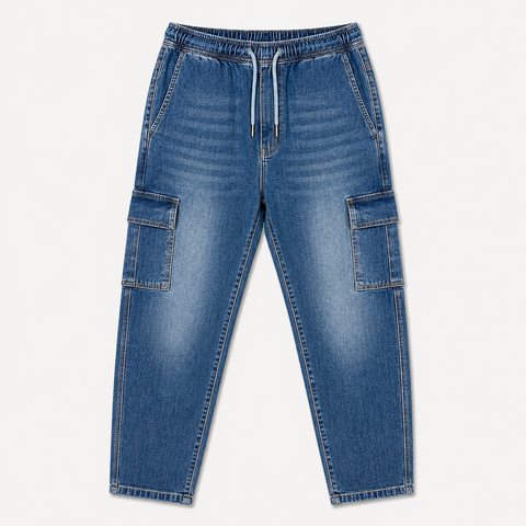 6-Pocket Cargo Denim Joggers — Ocean Blue