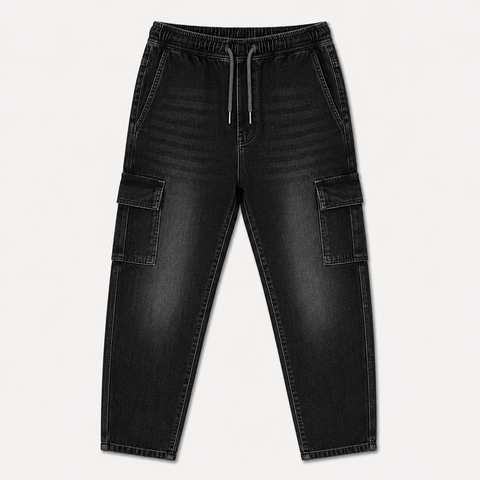 6-Pocket Cargo Denim Joggers — Jet Black