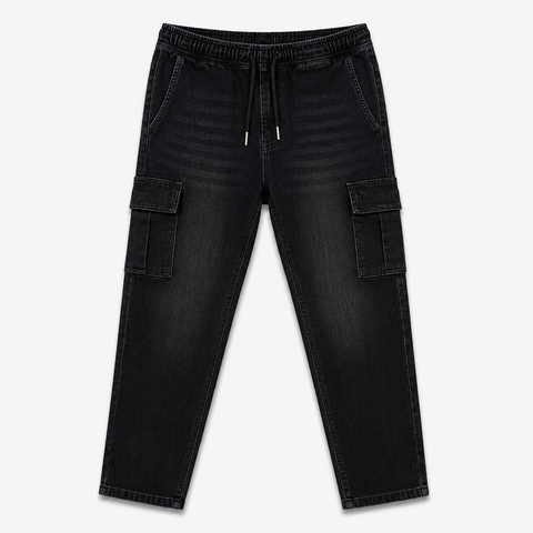 6-Pocket Cargo Denim Joggers — Stone Washed Blue