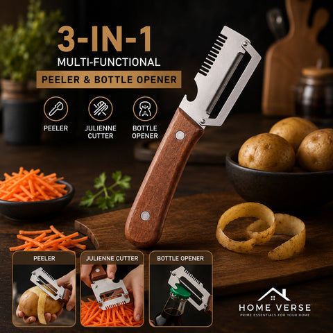 Premium Vegetable Peeler with Wooden Handle and Bottle Opener