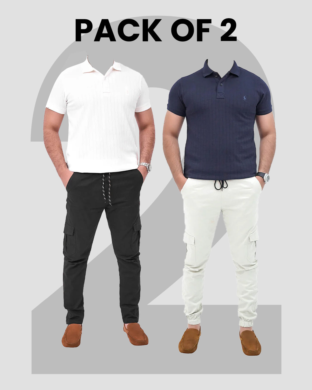 Pack of 2 Trousers (Light Beige+Black)