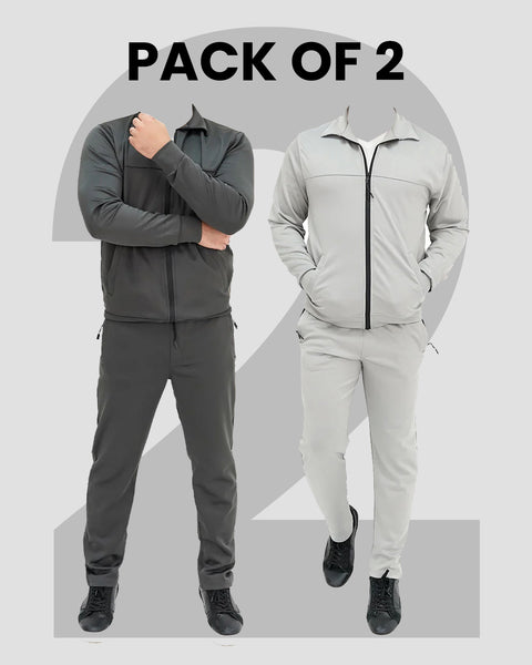 Pack of 2 Dri-Fit Tracksuits — Charcoal Grey + Light Grey | Moisture-Wicking