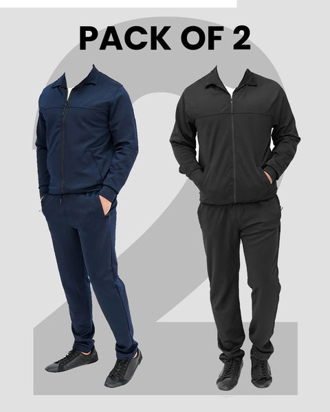 Pack of 2 Dri-Fit Tracksuits — Navy Blue + Black | Moisture-Wicking