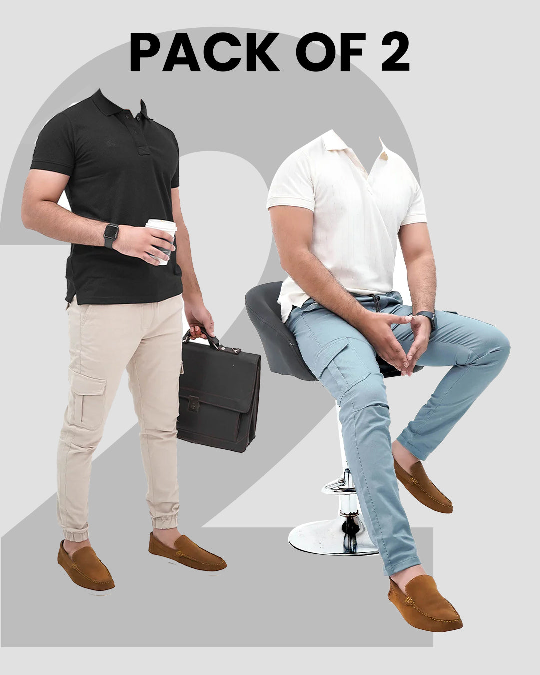 Pack of 2 Trousers (Slate Blue+Khakhi Beige)