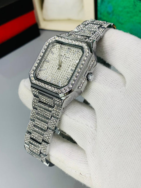 Patek Silver Diamond Watch