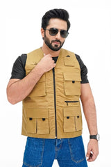 Men's Khaki Cotton sleeveless Sidhu Jacket