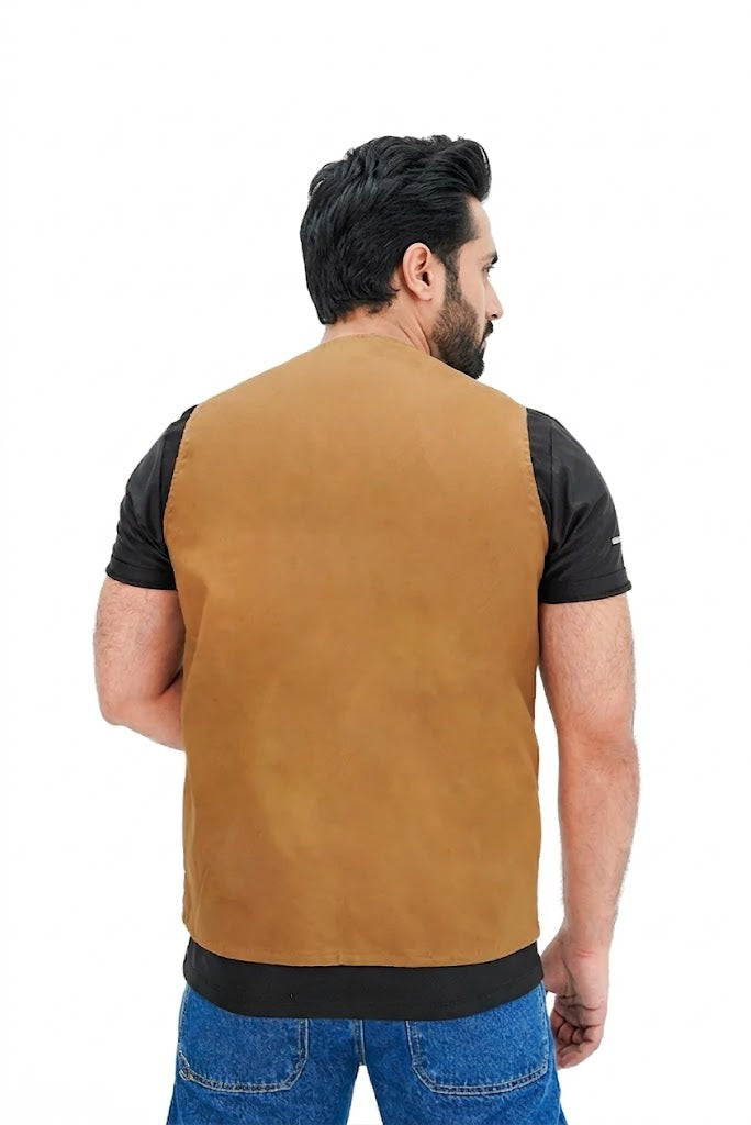 Camel Brown Cotton sleeveless Sidhu Jacket